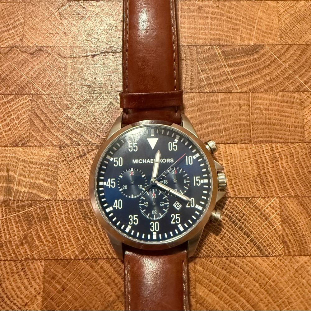 Michael Kors Black Dial with Brown Leather Strap Watch